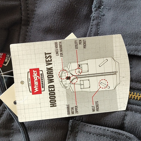 Wrangler workwear duck cotton hooded vest xl Navy great to layer work or casual - Picture 6 of 9